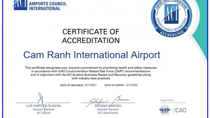 Cảng Hàng không quốc tế Cam Ranh - Khánh Hòa  được gia hạn chứng nhận Sân bay an toàn về phòng, chống dịch