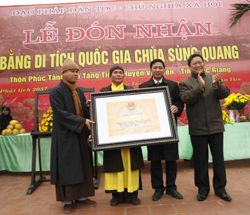 Việt Yên (Bắc Giang): Đón nhận Bằng xếp hạng Di tích Quốc gia chùa Sùng Quang 