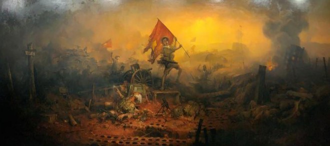 Trưng bày bức tranh sơn dầu kích thước lớn về chiến thắng Điện Biên Phủ tại Hà Nội